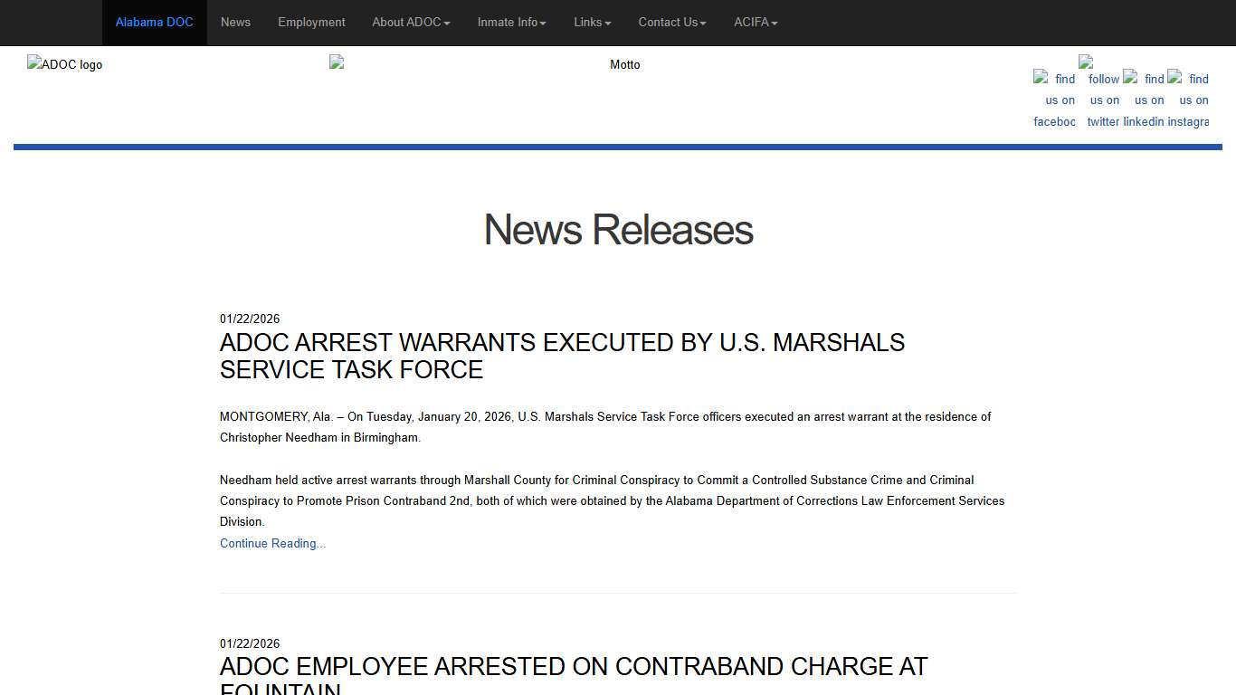 - Alabama Dept of Corrections